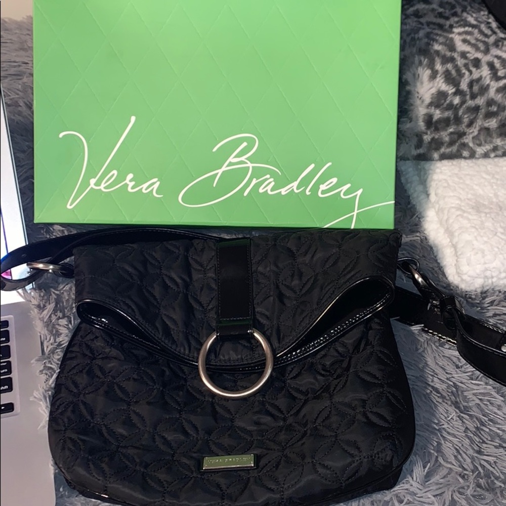 Vera Bradley Authentic Black Vinyl Satchel Bag